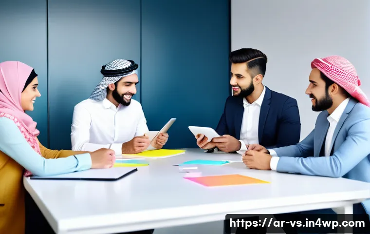 수렴적 사고 및 문제 해결 기법 - A diverse group of Arab professionals gathered around a modern conference table in a bright office, ...