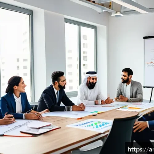 수렴적 사고의 실질적 도전 과제 해결법 - A diverse team of Middle Eastern professionals in a modern office setting, engaged in a vibrant brai...