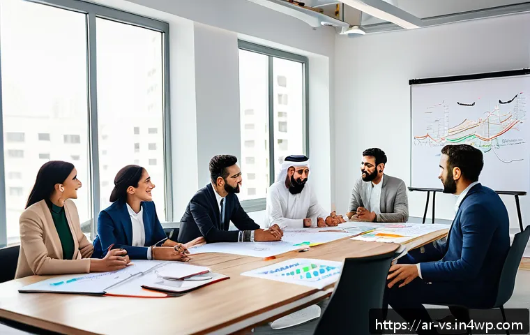 수렴적 사고의 실질적 도전 과제 해결법 - A diverse team of Middle Eastern professionals in a modern office setting, engaged in a vibrant brai...