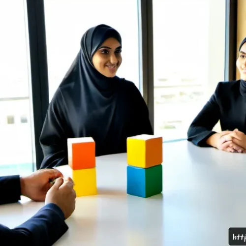 심리적 안전과 수렴적 사고의 상관관계 - Photorealistic contemporary Arab workplace in Dubai, diverse Middle Eastern team seated in a bright ...