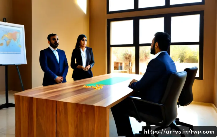 수렴적 사고를 통한 변화 관리 전략 - Photorealistic modern Middle Eastern office, diverse Arab business team in modest professional attir...